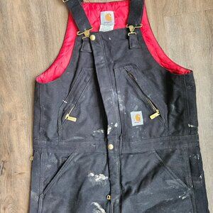 Vintage Carhartt R38 BLK Quilt Lined Bib Overalls Black Distressed Painted 32x30